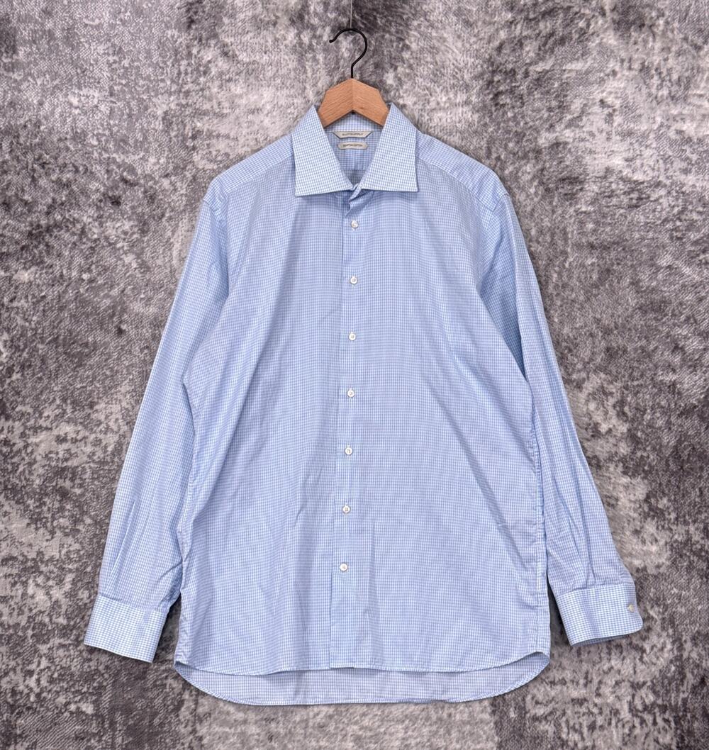 SUITSUPPLY Dress Shirt 17 / 43 Mens Egyptian Cotton Blue Micro Check